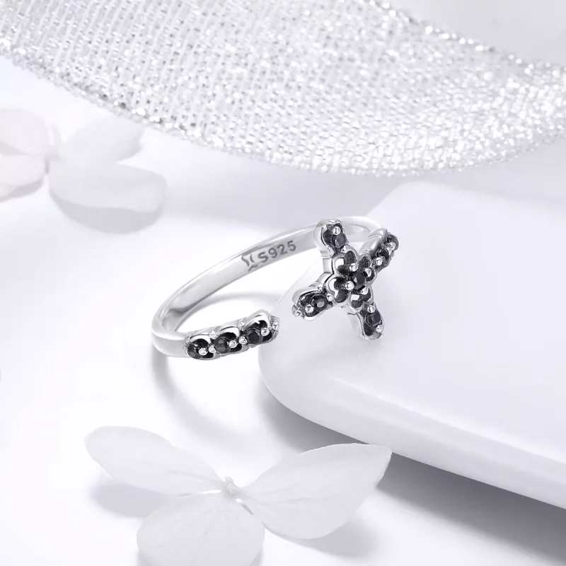 (imagen para) Anillo de plata estilo Pandora con luz de la cruz - SCR447 - Ver 4