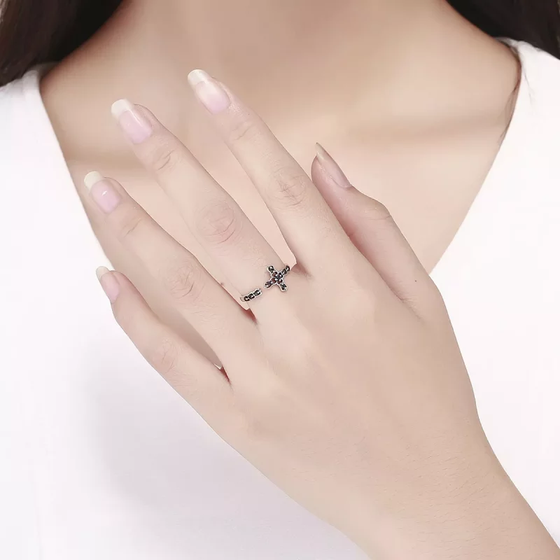 (imagen para) Anillo de plata estilo Pandora con luz de la cruz - SCR447 - Ver 5