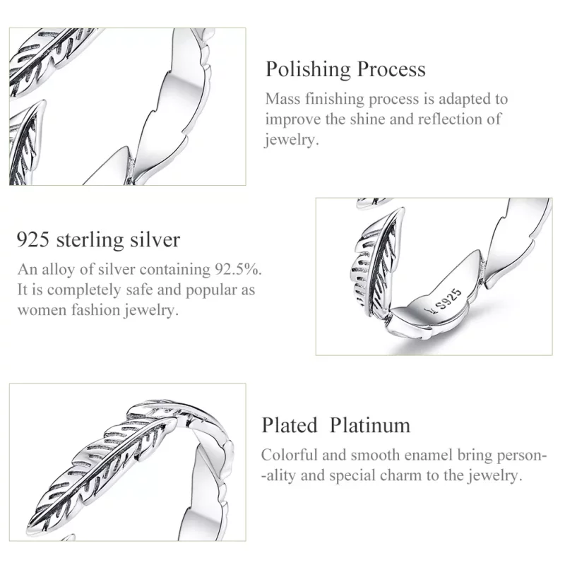 (imagen para) Anillo de Pluma de Plata al Estilo Pandora - SCR517 - Ver 3