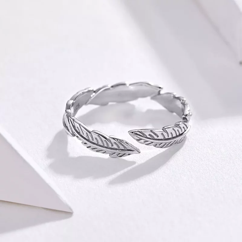 (imagen para) Anillo de Pluma de Plata al Estilo Pandora - SCR517 - Ver 4