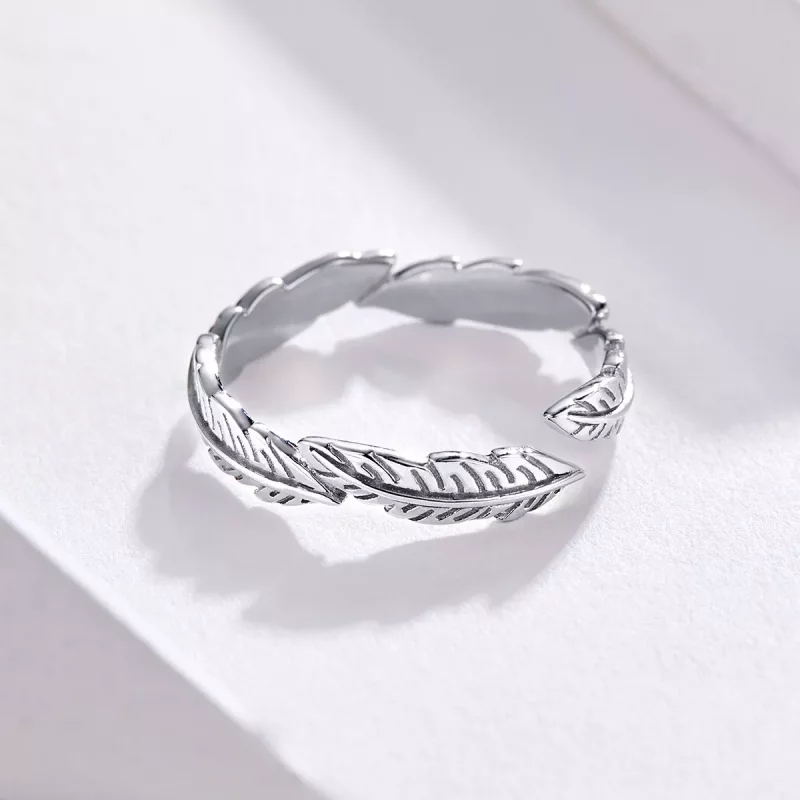 (imagen para) Anillo de Pluma de Plata al Estilo Pandora - SCR517 - Ver 5