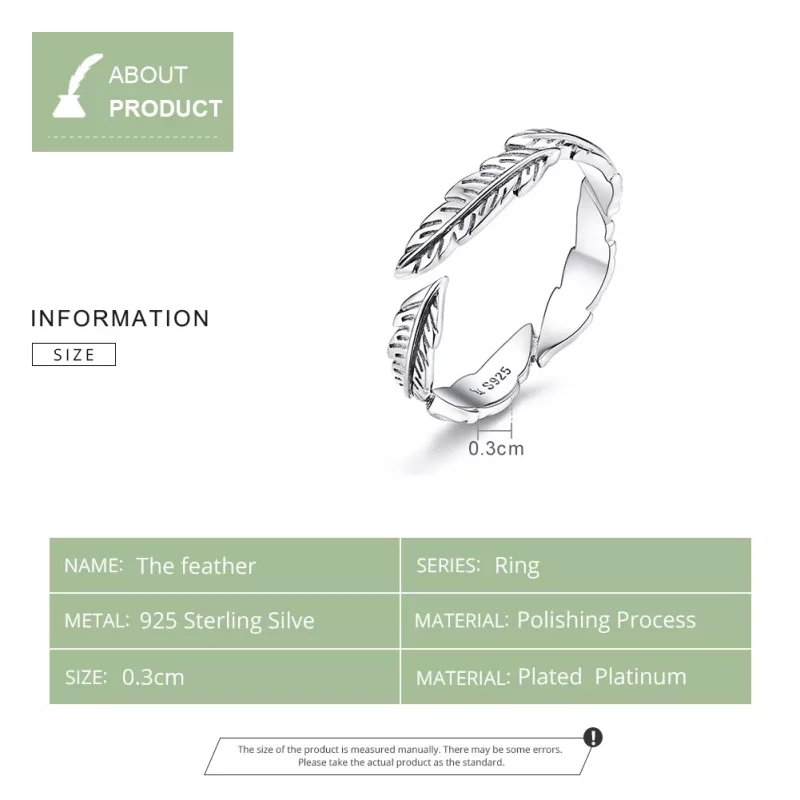 (imagen para) Anillo de Pluma de Plata al Estilo Pandora - SCR517 - Ver 9