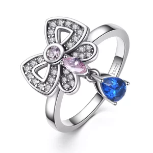 (imagen para) Anillo desmontable de estilo Pandora con mariposa plateada - SCR014