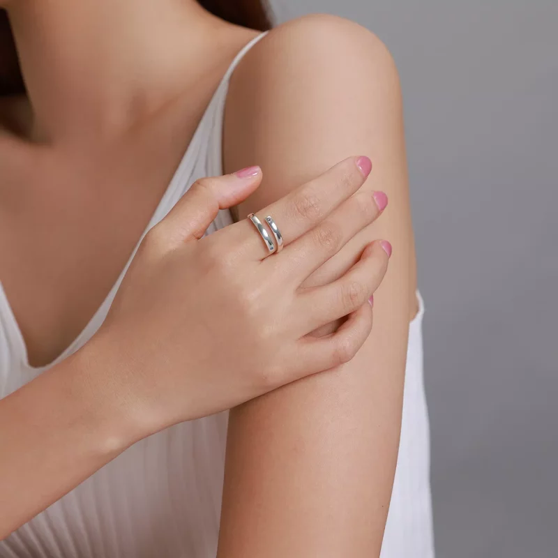 (imagen para) Anillo doble abierto grabado estilo Pandora - SCR747 - Ver 6