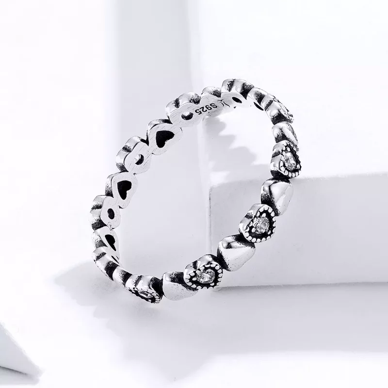 (imagen para) Anillo estilo Pandora con corazones cruzados - SCR140-WH - Ver 2