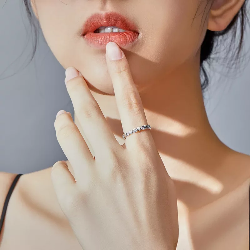 (imagen para) Anillo estilo Pandora con corazones cruzados - SCR140-WH - Ver 7