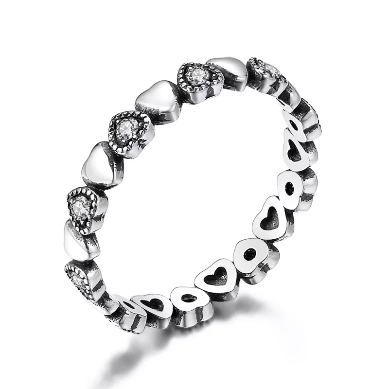 (imagen para) Anillo estilo Pandora con corazones cruzados - SCR140-WH