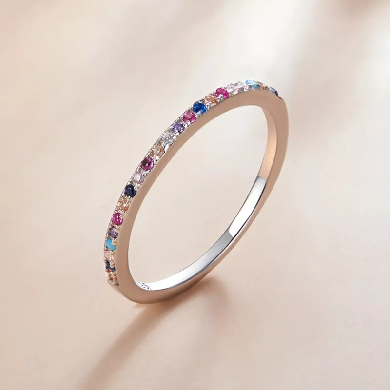 (imagen para) Anillo estilo Pandora con halo de colores - SCR740-CF - Ver 3