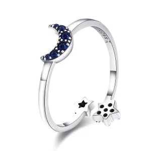 Anillo estilo Pandora de plata con diseño de cielo estrellado - SCR437 (imagen para) Anillo estilo Pandora de plata con diseño de cielo estrellado - SCR437