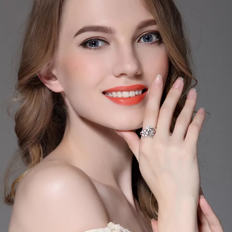 (imagen para) Anillo estilo Pandora de plata con flores de cerezo - SCR004 - Ver 4