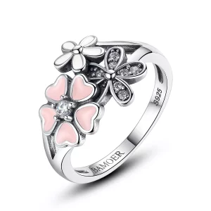 (imagen para) Anillo estilo Pandora de plata con flores de cerezo - SCR004