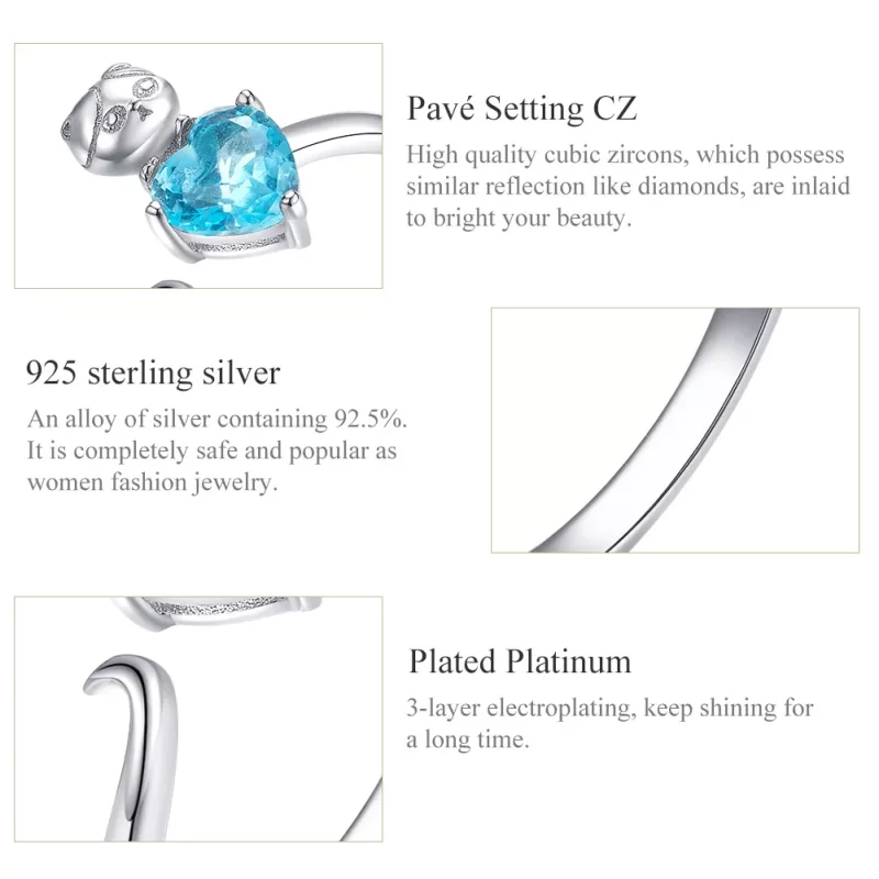 (imagen para) Anillo estilo Pandora de plata con gatito azul - SCR533 - Ver 3