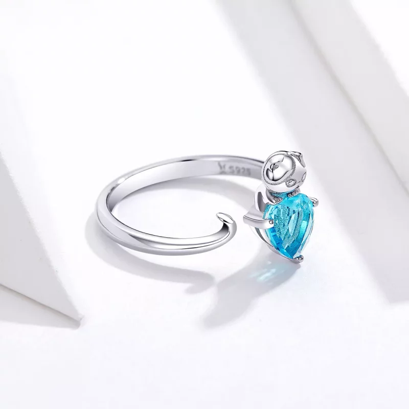 (imagen para) Anillo estilo Pandora de plata con gatito azul - SCR533 - Ver 2
