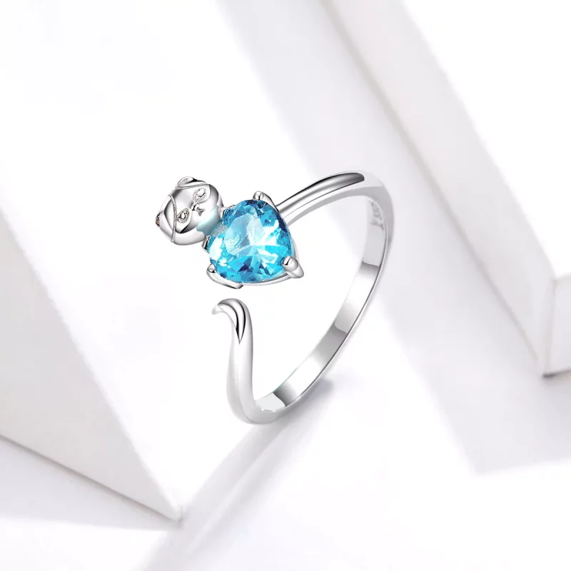 (imagen para) Anillo estilo Pandora de plata con gatito azul - SCR533 - Ver 4