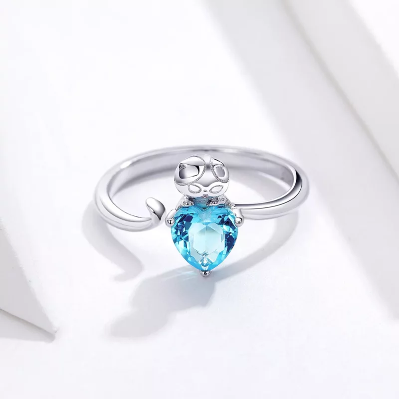 (imagen para) Anillo estilo Pandora de plata con gatito azul - SCR533 - Ver 5