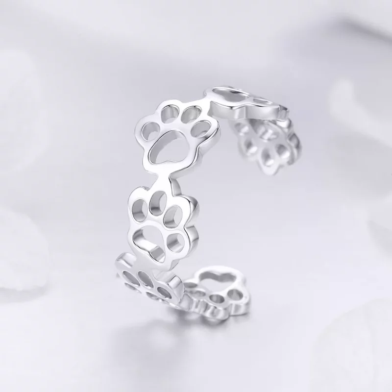 (imagen para) Anillo estilo Pandora de plata con huella de pata - SCR424 - Ver 2