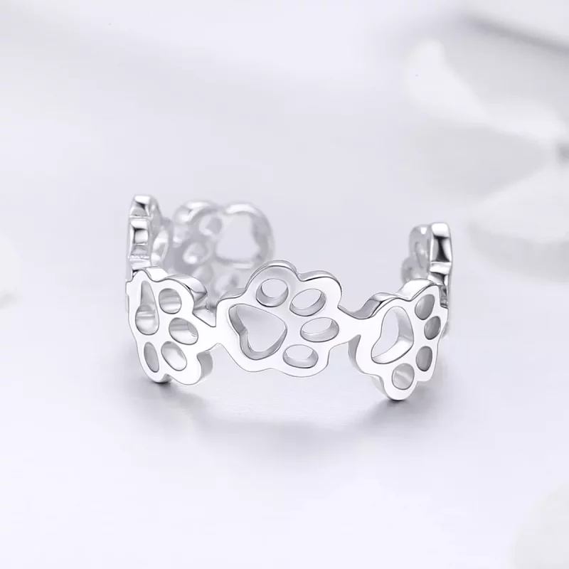 (imagen para) Anillo estilo Pandora de plata con huella de pata - SCR424 - Ver 3