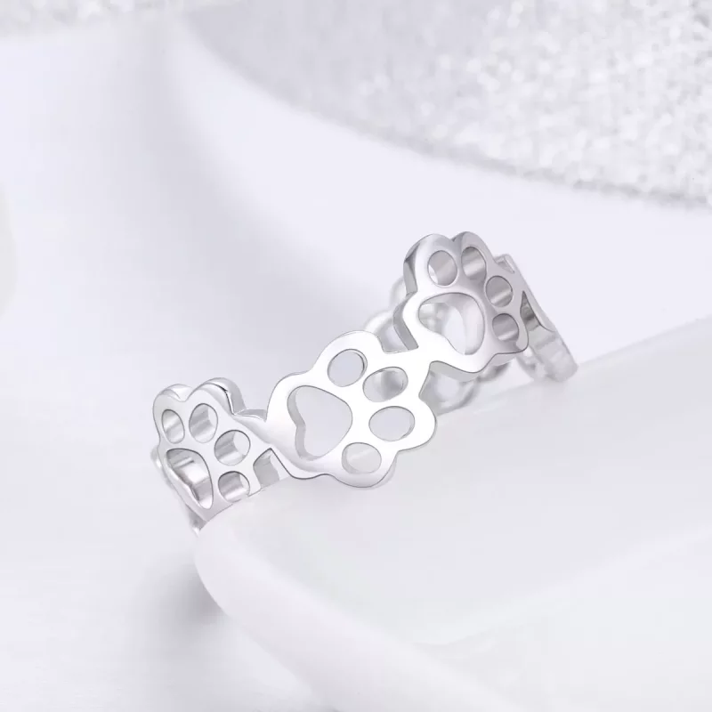 (imagen para) Anillo estilo Pandora de plata con huella de pata - SCR424 - Ver 4