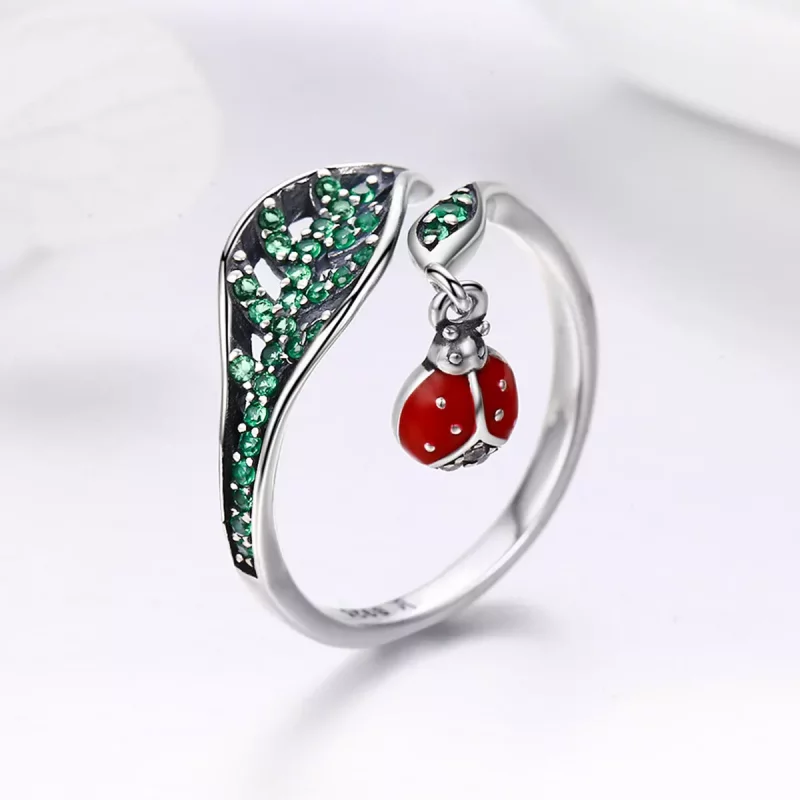 (imagen para) Anillo estilo Pandora de plata con una mariquita descansando - SCR310 - Ver 4