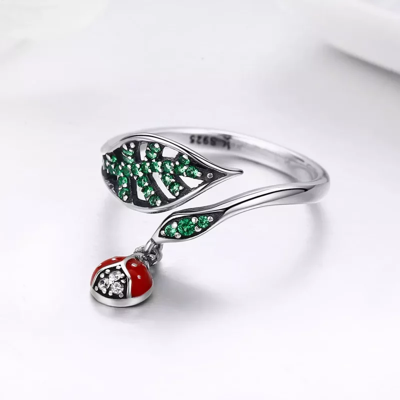(imagen para) Anillo estilo Pandora de plata con una mariquita descansando - SCR310 - Ver 5
