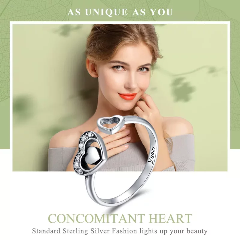 (imagen para) Anillo estilo Pandora de plata concomitante de dos corazones - SCR168 - Ver 2