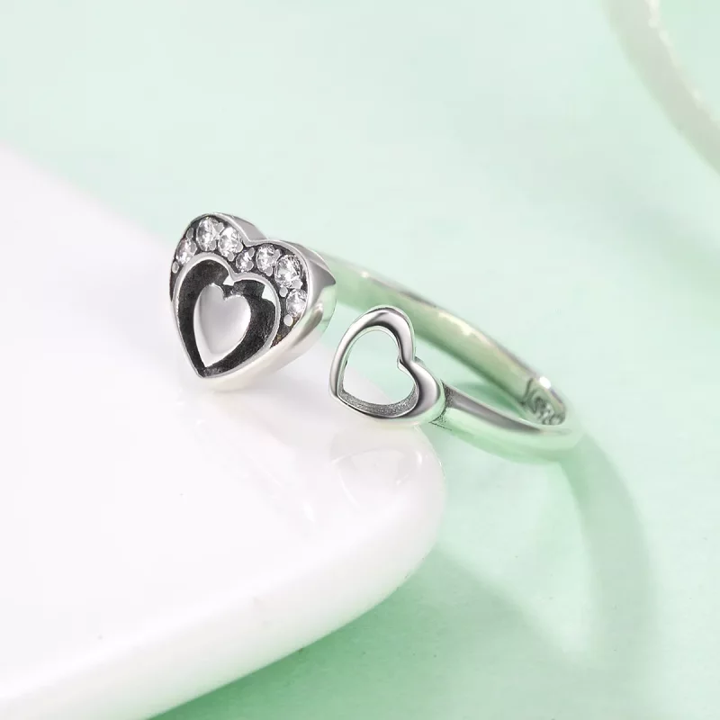 (imagen para) Anillo estilo Pandora de plata concomitante de dos corazones - SCR168 - Ver 5