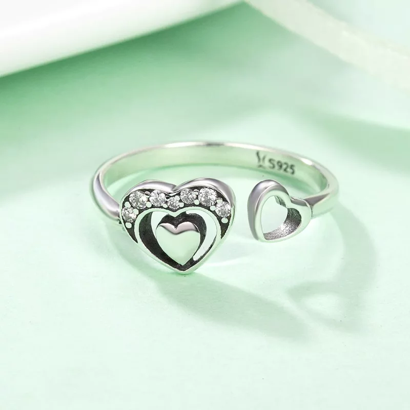 (imagen para) Anillo estilo Pandora de plata concomitante de dos corazones - SCR168 - Ver 6