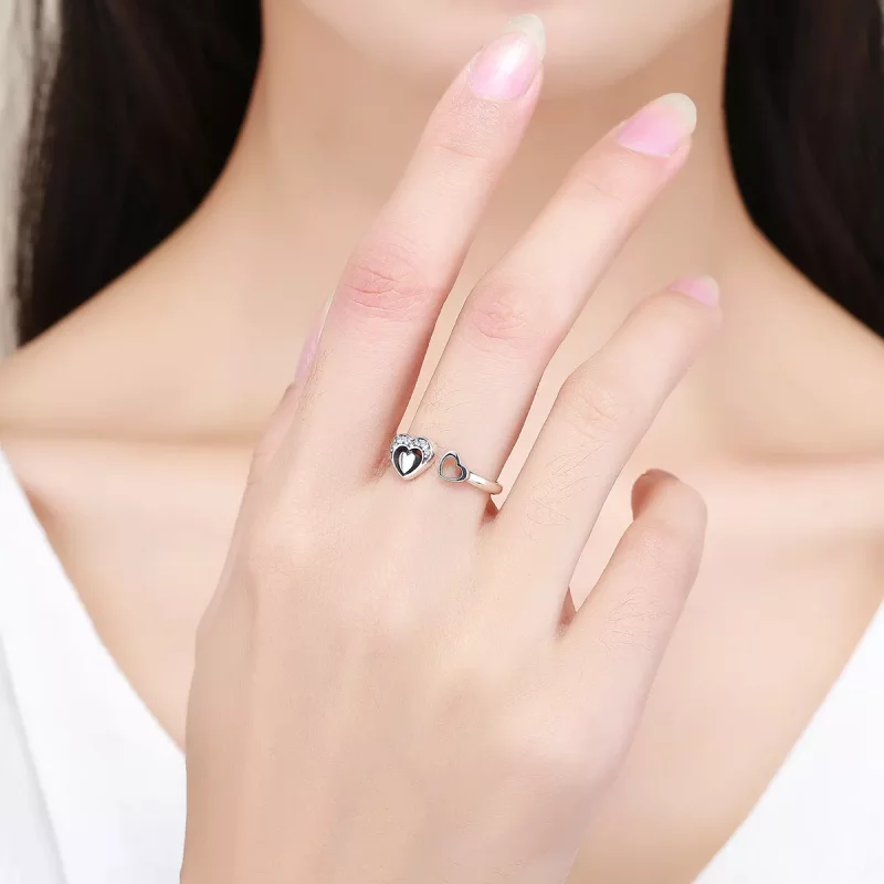 (imagen para) Anillo estilo Pandora de plata concomitante de dos corazones - SCR168 - Ver 7