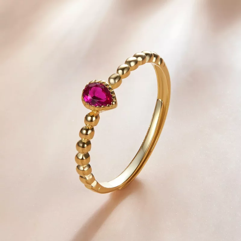 (imagen para) Anillo estilo Pandora en forma de gota de agua rosa - SCR745 - Ver 2