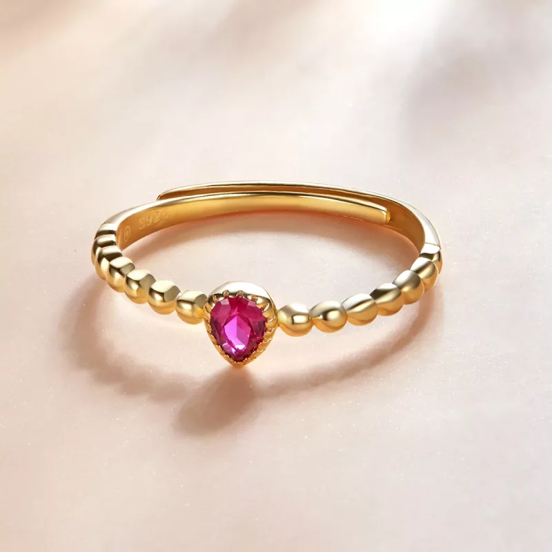 (imagen para) Anillo estilo Pandora en forma de gota de agua rosa - SCR745 - Ver 4