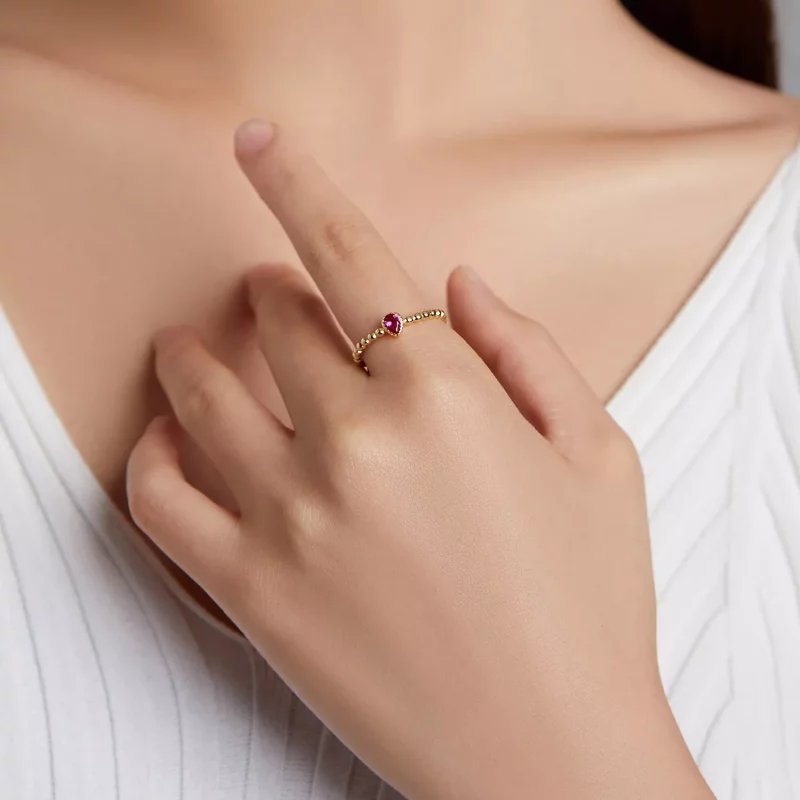(imagen para) Anillo estilo Pandora en forma de gota de agua rosa - SCR745 - Ver 5