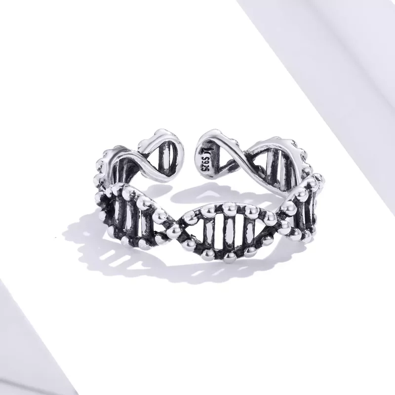 (imagen para) Anillo Pandora de estilo plata con diseño de ADN abierto - SCR643 - Ver 3