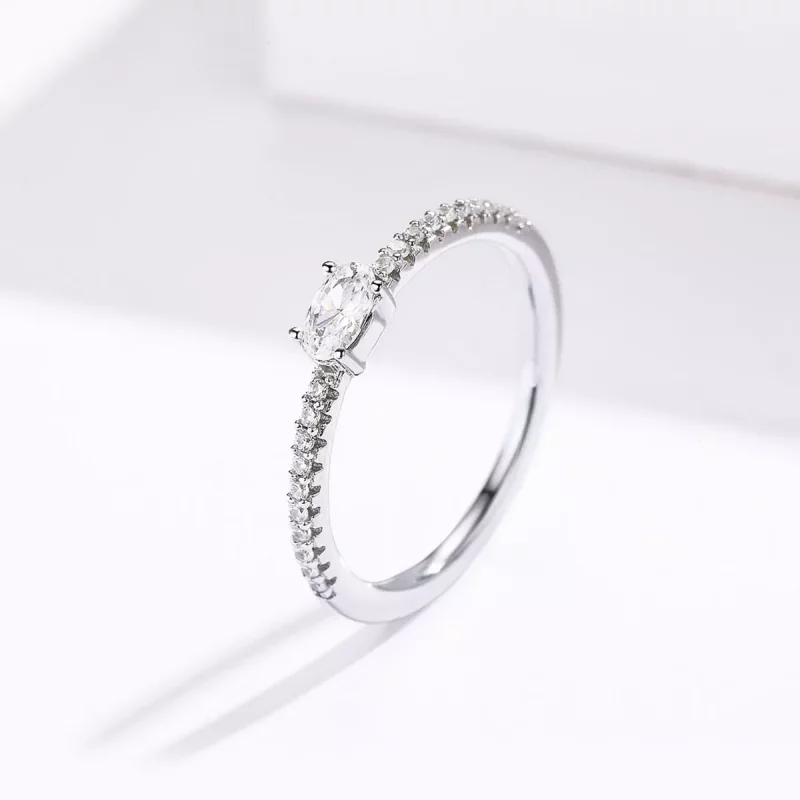 (imagen para) Anillo Pandora de estilo plateado con piedra transparente - SCR524 - Ver 2
