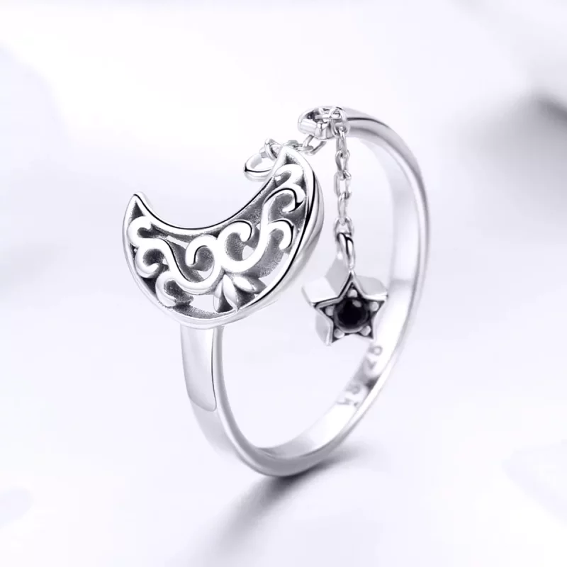 (imagen para) Anillo Pandora Style Plata Estrella Luna - SCR479 - Ver 2
