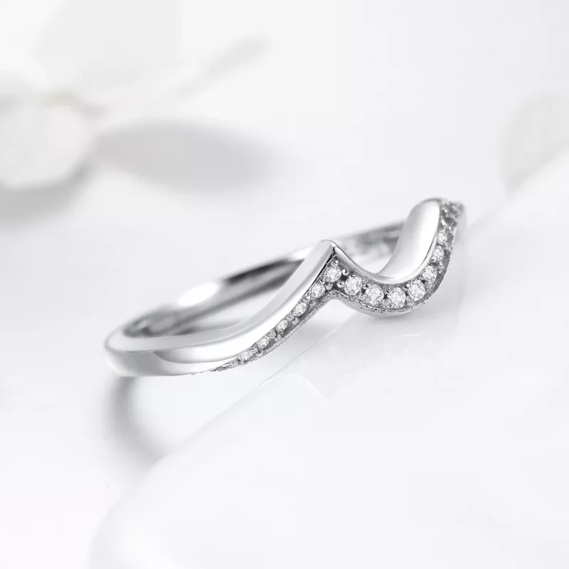 (imagen para) Anillo plateado de estilo Pandora con forma afilada - SCR469 - Ver 3