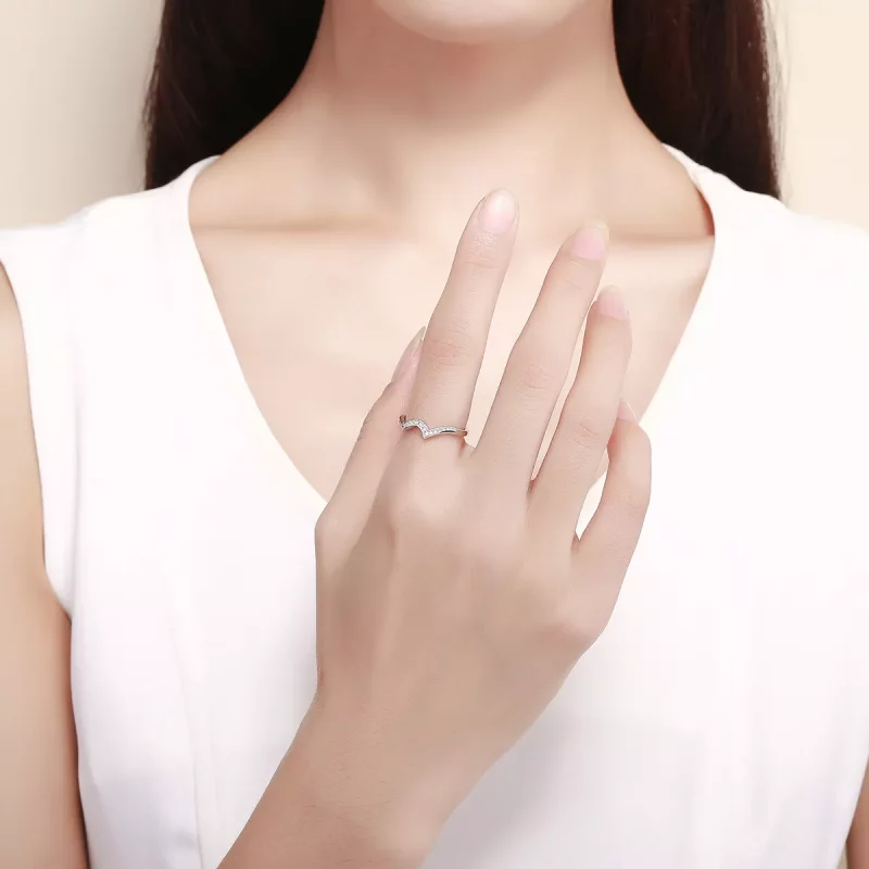 (imagen para) Anillo plateado de estilo Pandora con forma afilada - SCR469 - Ver 5