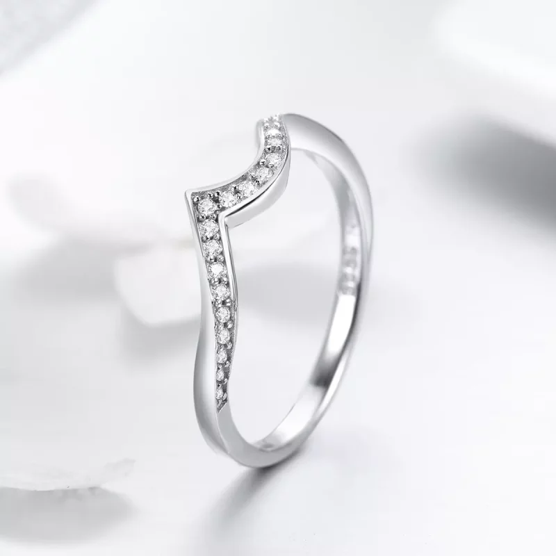 (imagen para) Anillo plateado de estilo Pandora con forma afilada - SCR469 - Ver 7