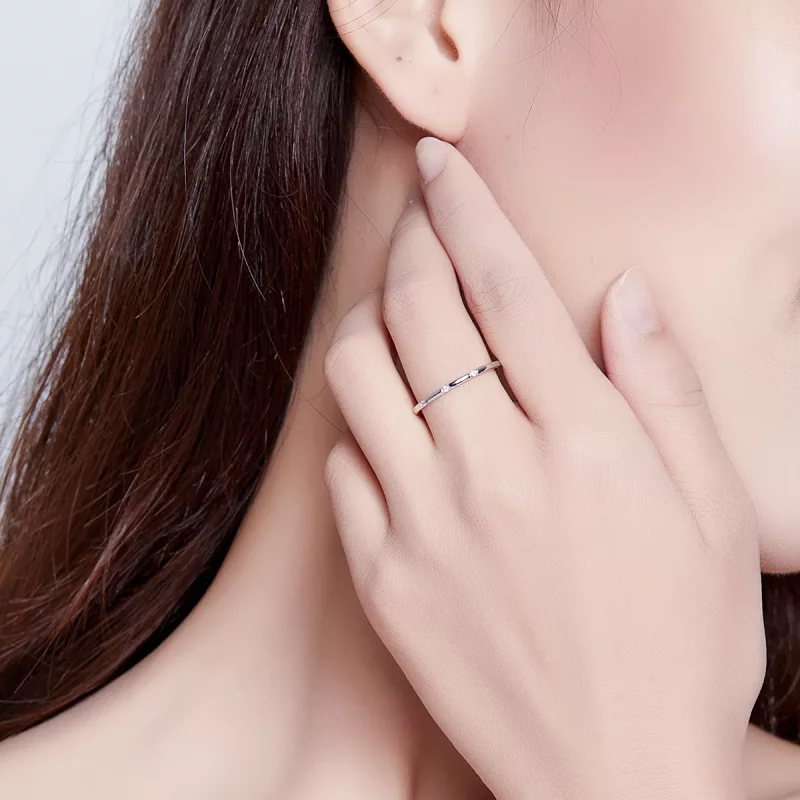 (imagen para) Anillo plateado de estilo Pandora Slim - SCR591 - Ver 6