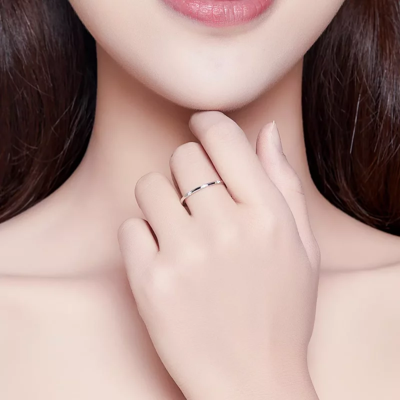 (imagen para) Anillo plateado de estilo Pandora Slim - SCR591 - Ver 7