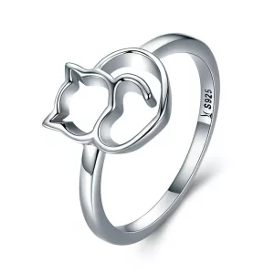 (imagen para) Anillo travieso de gatito plateado estilo Pandora - SCR104