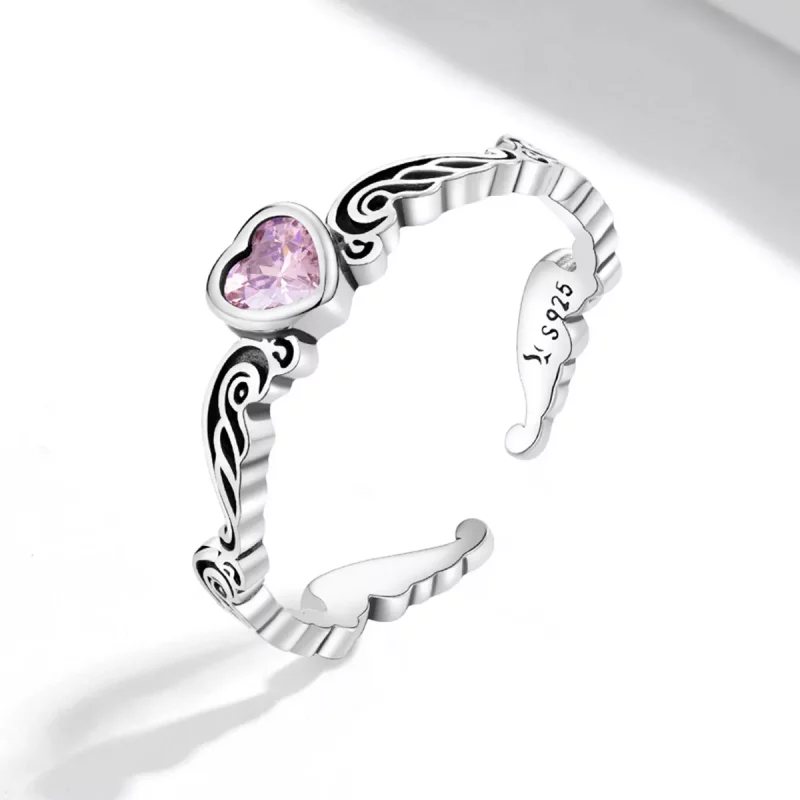 (imagen para) Estilo Pandora Retro Pattern - Anillo Corazón Abierto - SCR766 - Ver 2
