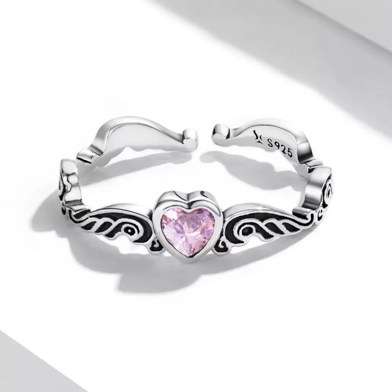 (imagen para) Estilo Pandora Retro Pattern - Anillo Corazón Abierto - SCR766 - Ver 3