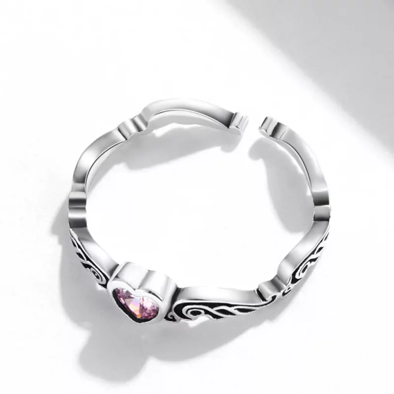 (imagen para) Estilo Pandora Retro Pattern - Anillo Corazón Abierto - SCR766 - Ver 4
