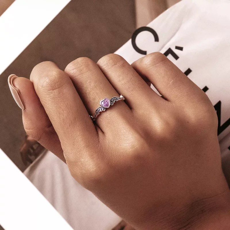 (imagen para) Estilo Pandora Retro Pattern - Anillo Corazón Abierto - SCR766 - Ver 7