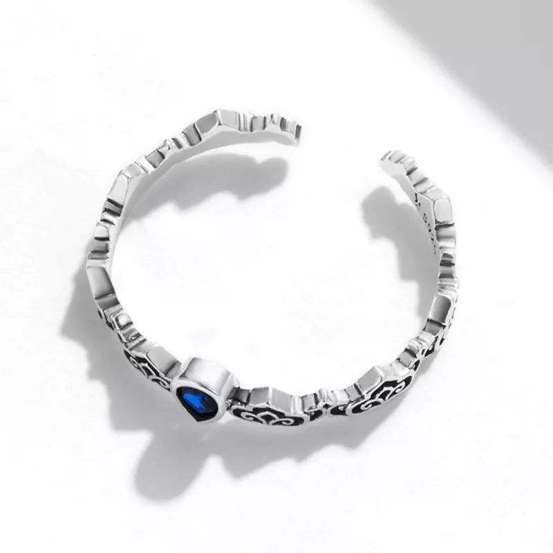 (imagen para) Estilo Pandora Vintage - Anillo abierto con piedra azul en forma de gota - SCR76 - Ver 4