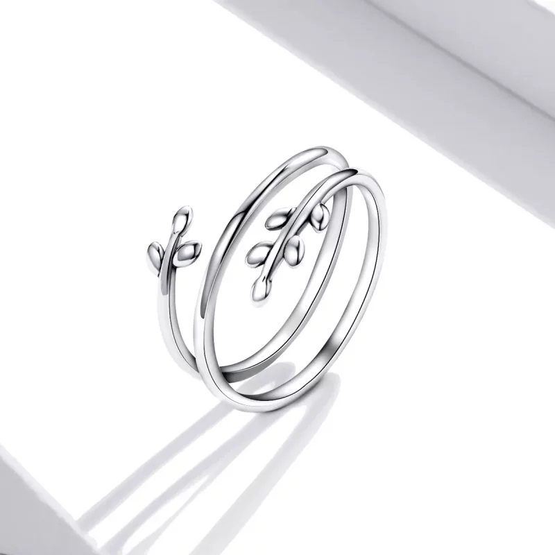 (imagen para) Anillo Abierto de Círculos de Hojas Estilo Pandora - SCR755 - Ver 2