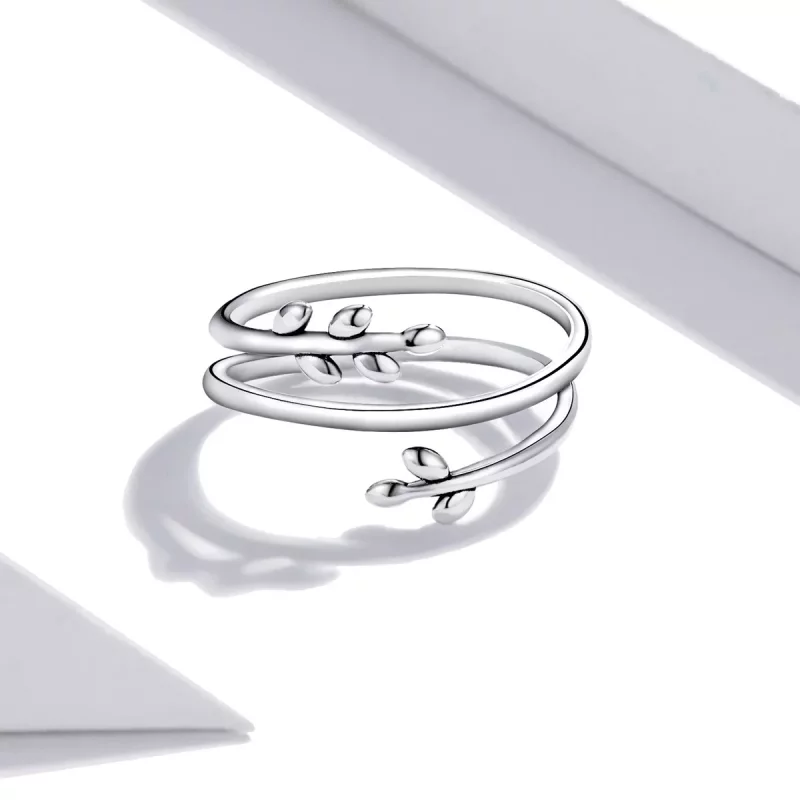 (imagen para) Anillo Abierto de Círculos de Hojas Estilo Pandora - SCR755 - Ver 3