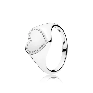 Anillo en plata de ley Sello de corazón PANDORA (imagen para) Anillo en plata de ley Sello de corazón PANDORA