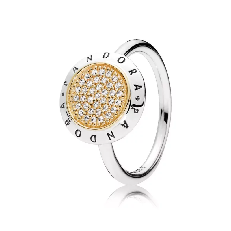 (imagen para) Anillo en plata de ley y oro Logo PANDORA