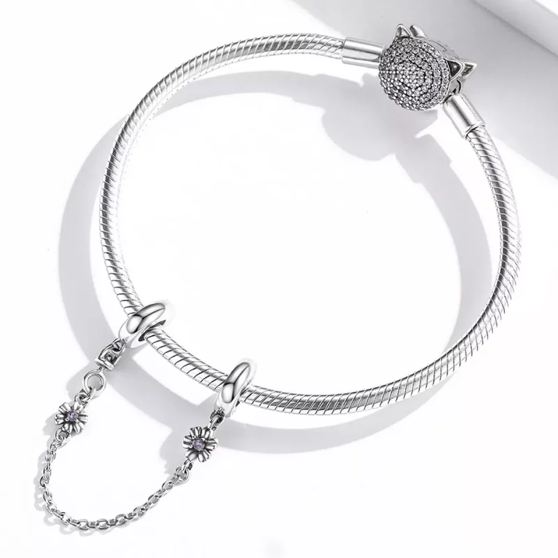 (imagen para) Cadena de seguridad estilo Pandora con flores retro - SCC2100 - Ver 3